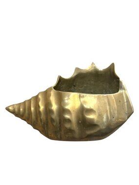 Vintage Solid Brass Conch Seashell Planter Or Coastal Décor Accent Piece